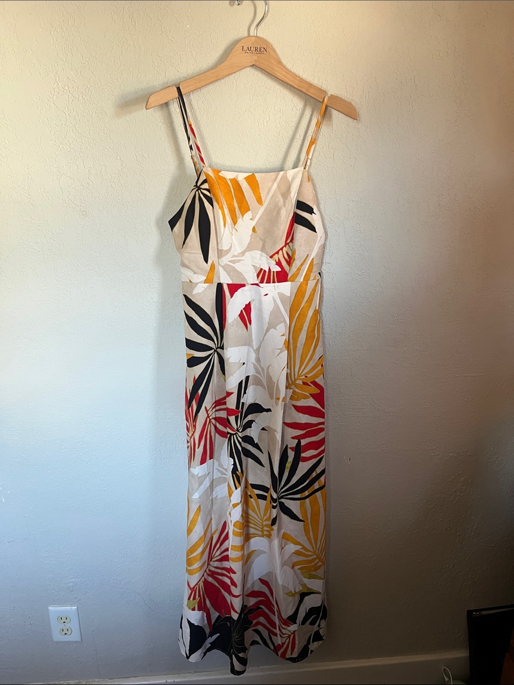 Rachel Zoe Maxi Dress with Yellow, Red and Black Tropical Leaves